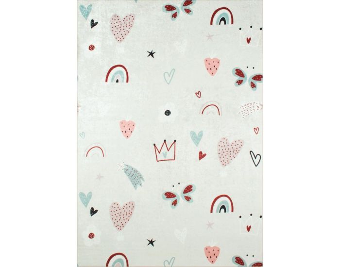 NAZAR RUGS Tapis Enfant - Coeur et Arc-En-Ciel Rose - 120x160 cm