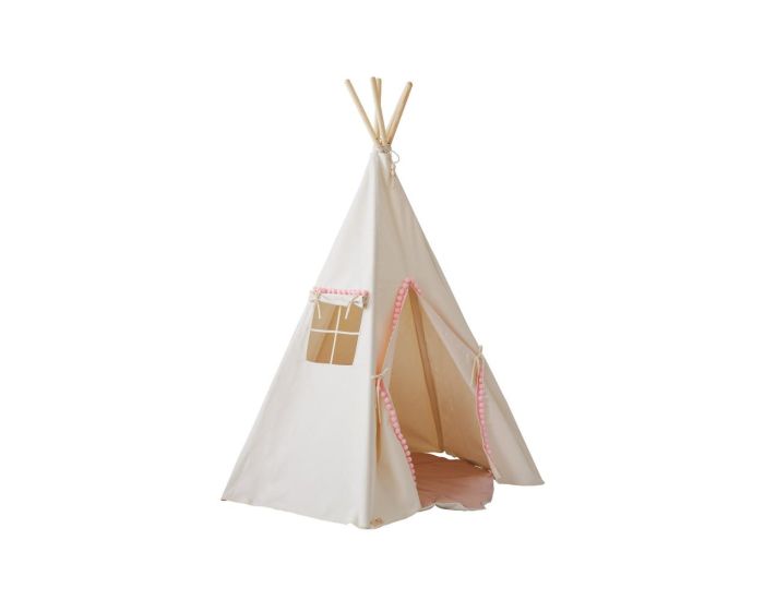 MOI MILI Tente Tipi Fluffy Pompoms avec Tapis - Beige, Rose