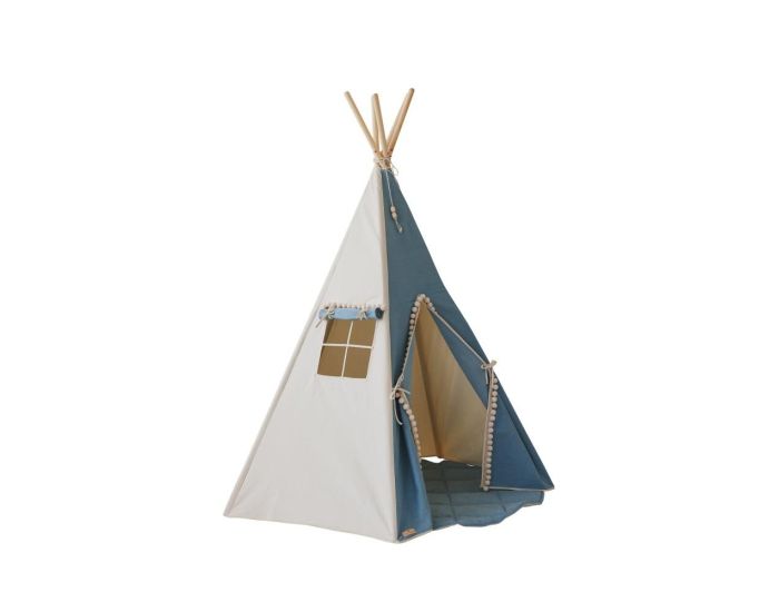 MOI MILI Tente Tipi avec Pompoms et Tapis - Bleu Jean