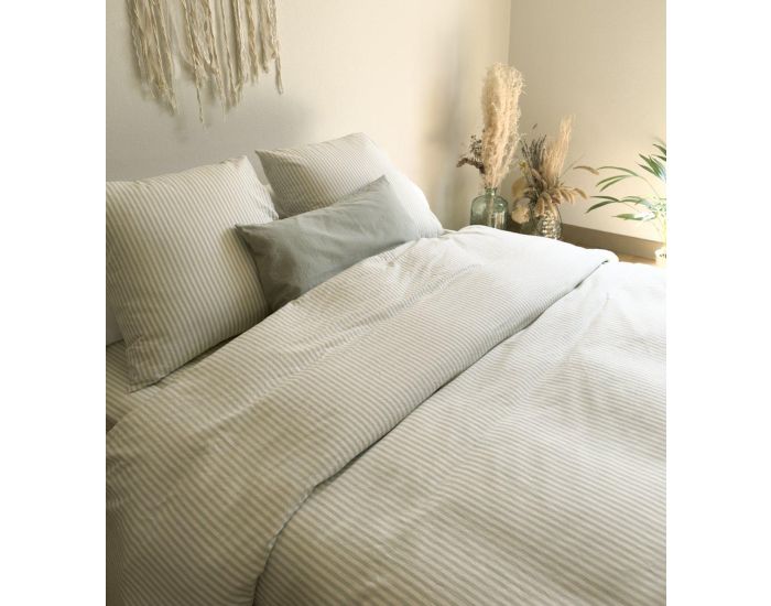 KADOLIS Housse de Couette Adulte en Percale de Coton Bio - Ray - Tilleul