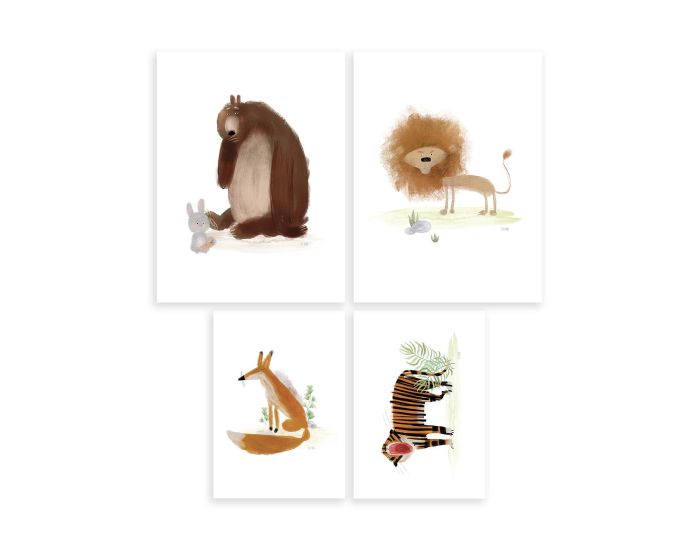 LILIPINSO Lot de 4 Affiches Enfant - Ours, Lion, Renard, Tigre