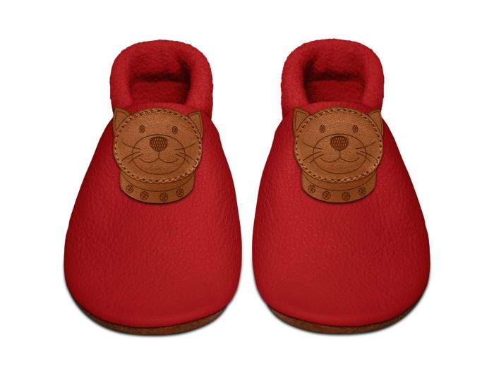 SEVIRA KIDS Chaussons Bb en Cuir Souple - CHATON - Rouge 18 - 19