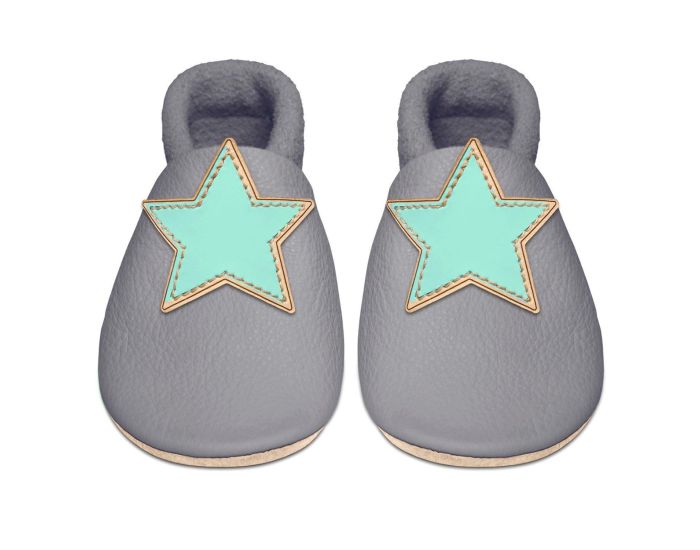 SEVIRA KIDS Chaussons Bb en Cuir Souple - ETOILE - Gris Clair 18 - 19