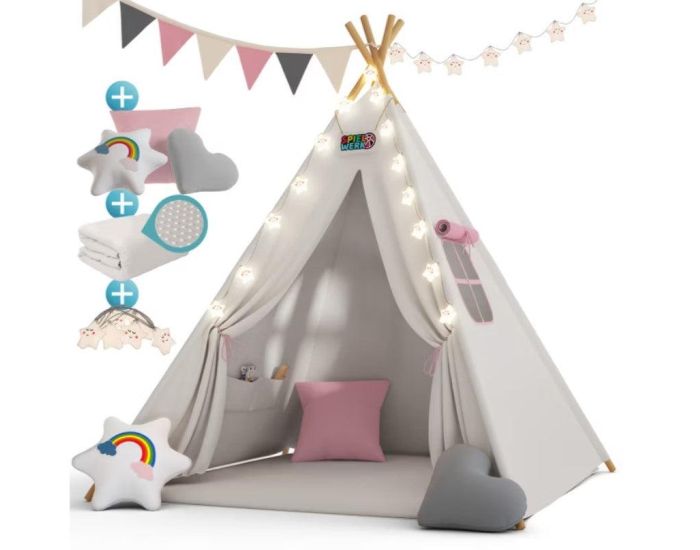 SPIELWERK Tipi pour enfant Crme 160x120x120cm