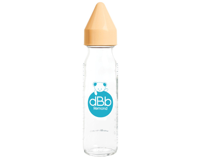DBB REMOND Biberon en Verre Rgul'air 240ml - Ttine Silicone (Jaune Moutarde)