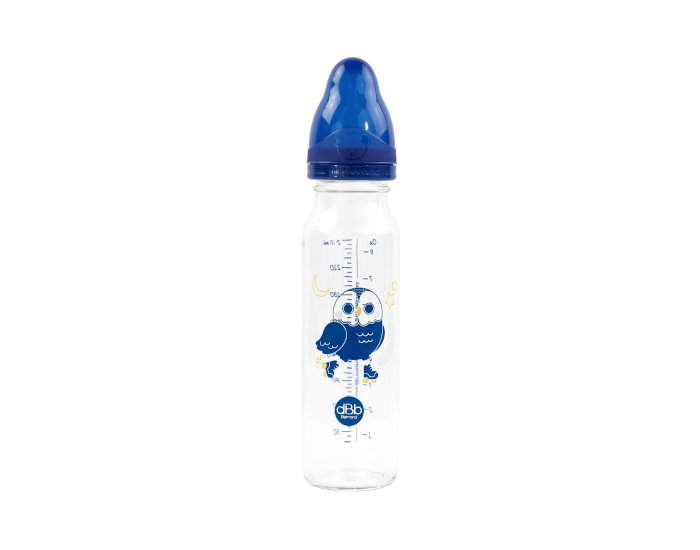 DBB REMOND Biberon en Verre Rgul'air 240ml Bleu Ocan - Hibou - Ttine Silicone