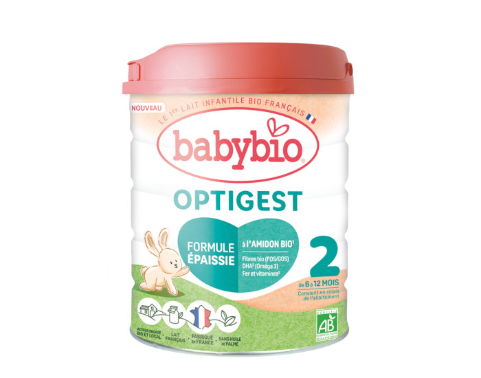 BABYBIO Lait de Suite 2 Optigest - Formule paissie  l'Amidon - Ds 6 mois - 800g