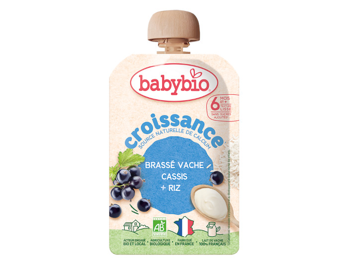 BABYBIO Gourde Brass Vache Cassis Riz - Croissance - 100g - Ds 6 mois