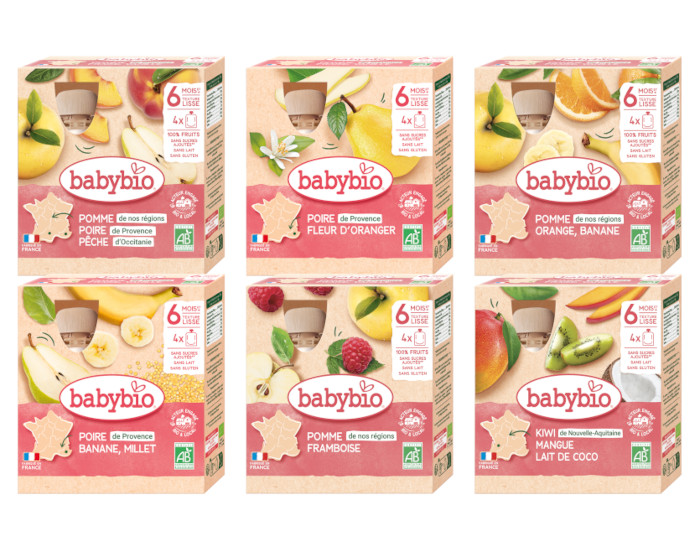 BABYBIO Lot Gourdes Fruits - Ds 6 mois - 24x90g