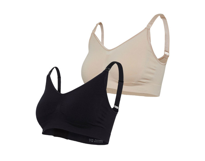 CARRIWELL Lot de 2 Soutien-Gorge Original Grossesse & Allaitement Sans Coutures- Noir & Chair S/M