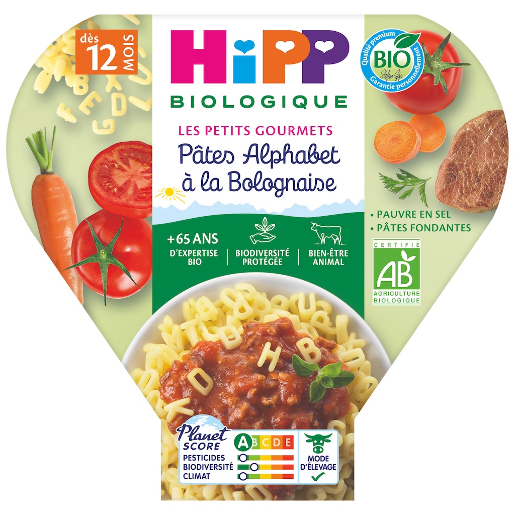 HIPP Assiette Les Pr-Maternelles Ptes Alphabet  la Bolognaise - 250g - Ds 12 mois