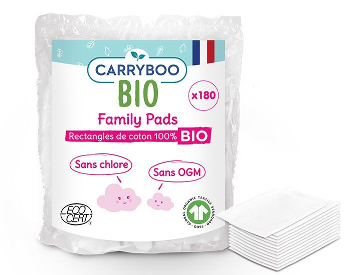 Pack x3 Family Pads de Coton 100% Bio - 180 unités, CARRYBOO