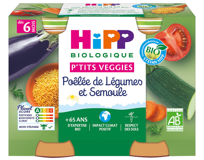 Repas bébé dés 6 mois poêlée de carottes riz veau Bio HIPP BIOLOGIQUE