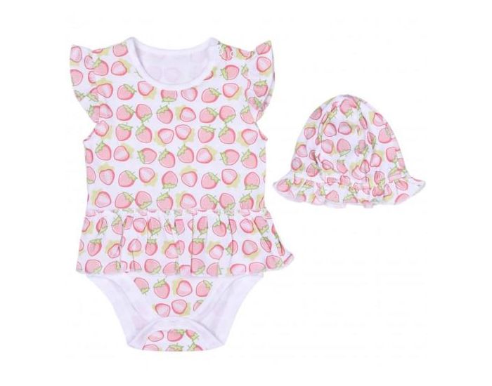 SEVIRA KIDS Body Robe et Chapeau en Coton Bio, Fraise 1-3M - 56CM