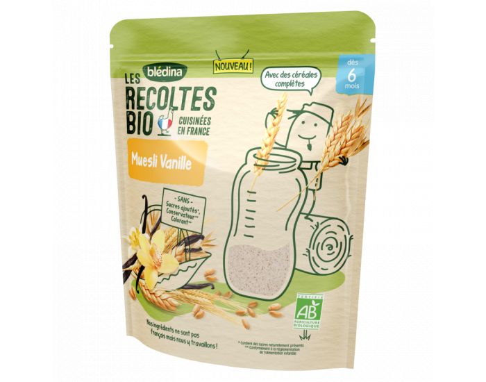 BLEDINA Les R�coltes Bio - Lot de 5 Sachets Muesli Vanille 200g - D�s 6 Mois (1)