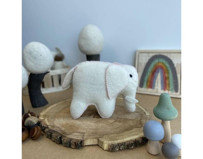 PAPOOSE TOYS lphant Blanc et Rose en Laine Feutre - Ds 3 ans (3)