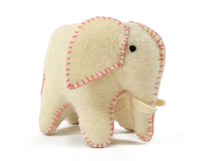 PAPOOSE TOYS lphant Blanc et Rose en Laine Feutre - Ds 3 ans (4)