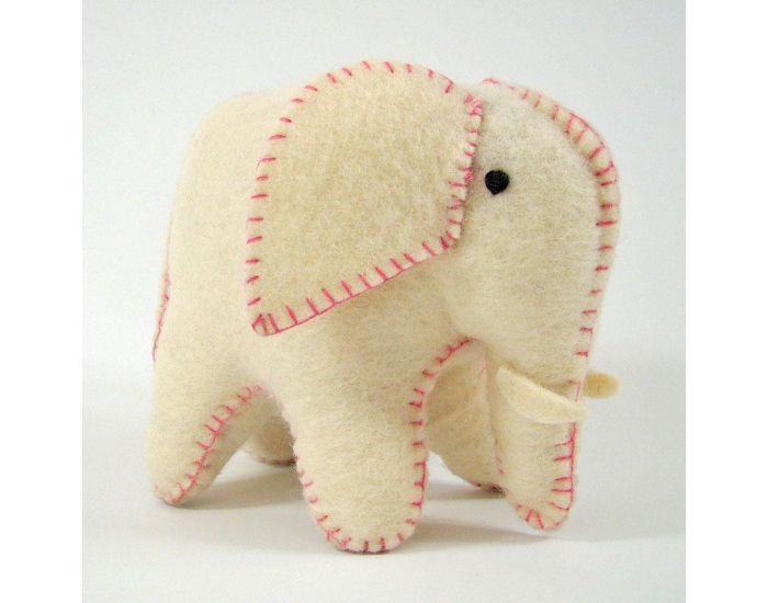 PAPOOSE TOYS lphant Blanc et Rose en Laine Feutre - Ds 3 ans (5)