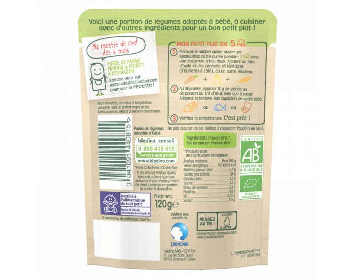 BLEDINA Les R�coltes Bio 6 Sachets Pur�e de Panais Fenouil 120g - D�s 6 Mois (3)