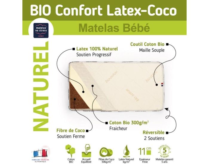 MATELAS NO STRESS Matelas Bb Fibres de Coco et Latex Naturel - 10 cm (9)