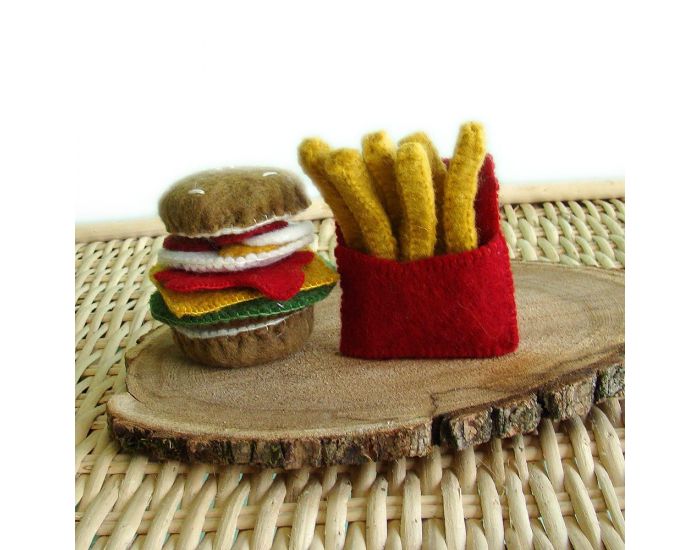 PAPOOSE TOYS Set Repas en Laine Feutre - Hamburger Frites - Ds 3 ans (1)