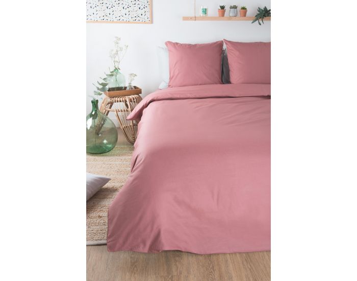 KADOLIS Housse de Couette Adulte en Coton Bio Coloris Uni - Bois de Rose (5)