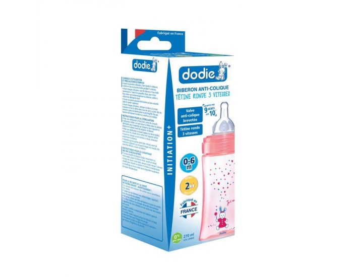 DODIE Biberon Anti-Colique Initiation + Ttine Ronde 3 Vitesses Dbit 2 - 270 ml - 0-6 mois  (3)