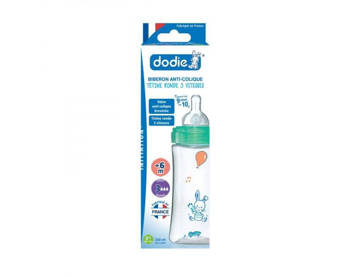 DODIE Biberon Anti-Colique Initiation + Ttine Ronde 3 Vitesses Dbit 3 - 330 ml - +6 mois  (2)