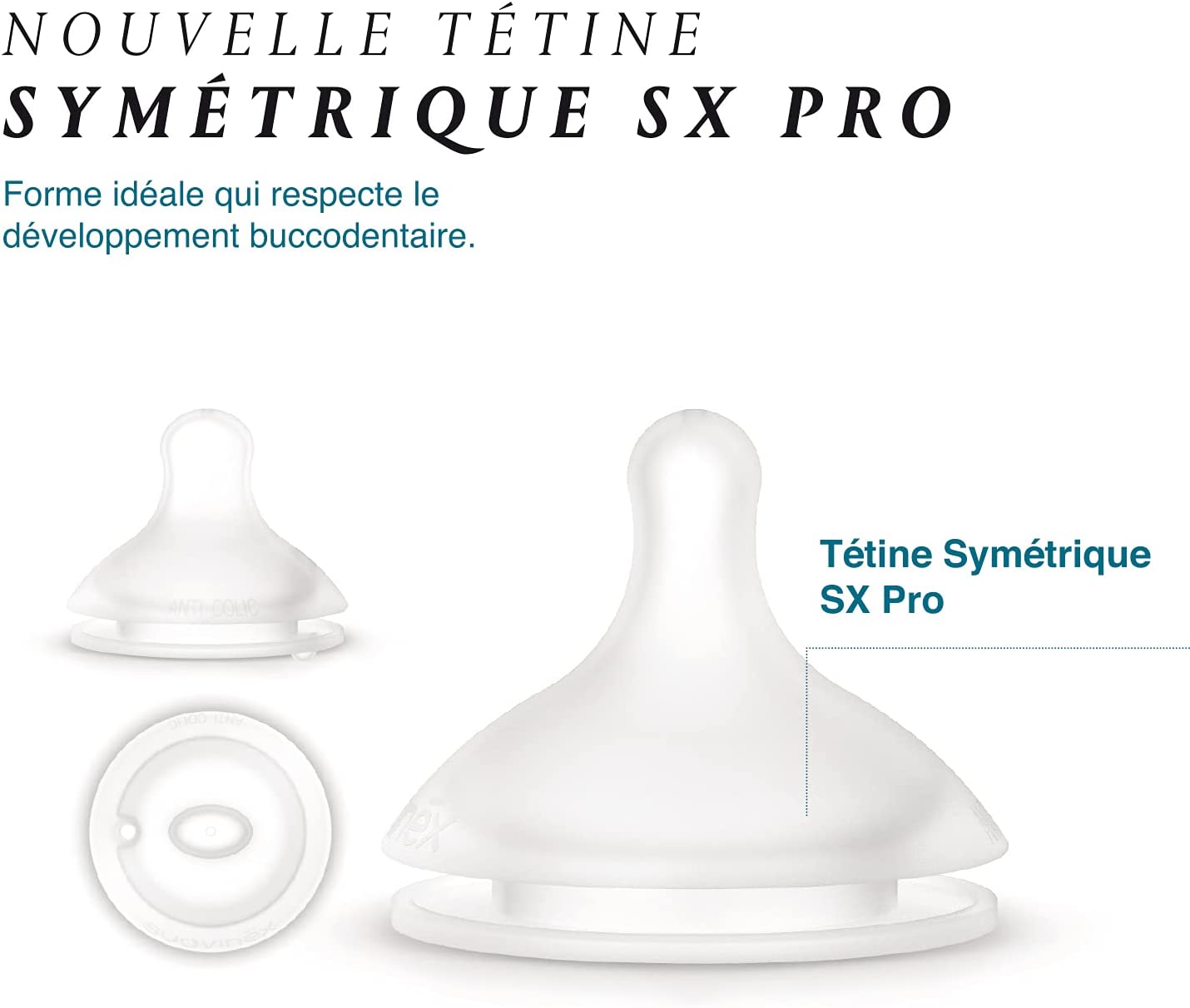 Suavinex, Pack 2 Tétines Symétrique SX Pro en Silicone, Tétine Débit Lent  (S), 0 Mois, pour Nouveau-Nés, Tétine avec Valve Anti-Colique, Respecte le