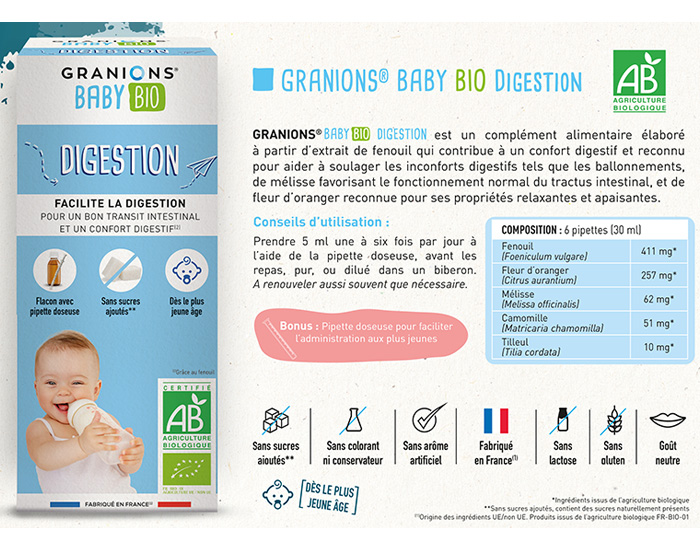 Granions Baby Bio Sirop pour la digestion - Dès la naissance