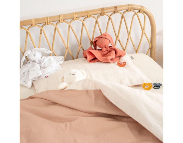 SEVIRA KIDS Parure de Lit Bb Rversible - Housse de Couette et Taie d'Oreiller en Lin Lav - Ecru (4)