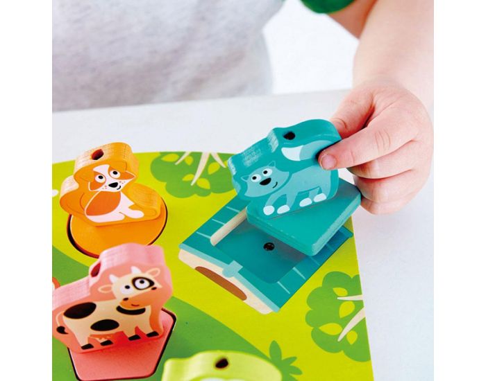 Puzzle sonore en bois pour bébé les animaux de la ferme, HAPE  La  Boissellerie Magasin de jouets en bois et jeux pour enfant & adulte