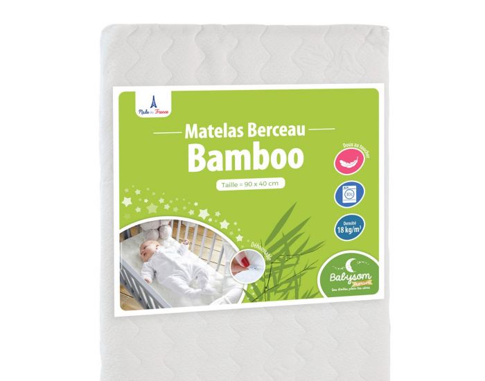 BABYSOM Matelas de Berceau Bamboo - Dhoussable - 90x40 cm -  5 cm (1)