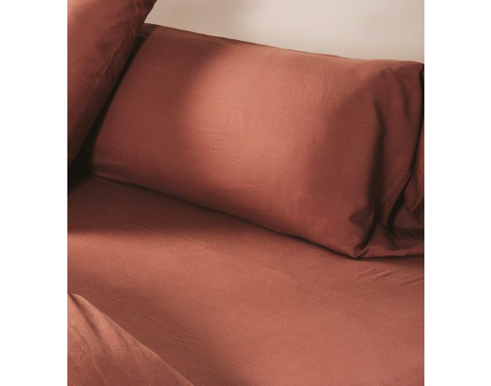 KADOLIS Drap Housse - Coton Bio - Lit 1 Personne - 80 Fils - Terracotta (4)