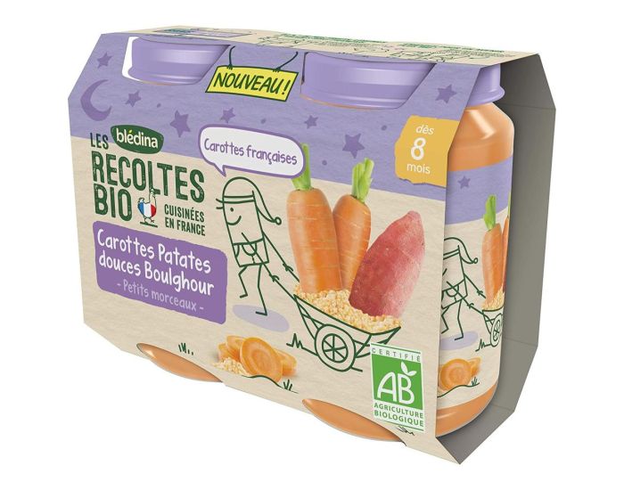 BLEDINA Les Rcoltes Bio - 6x(2x200g) - Carottes, Patates Douces, Boulghour - Ds 8 Mois (2)