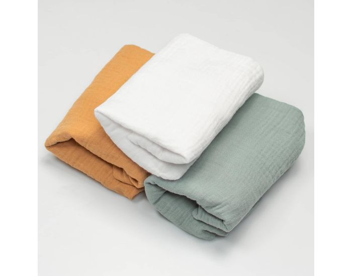 SEVIRA KIDS Lot de 3 Draps Housses Couffin en Gaze de Coton - Uni (1)