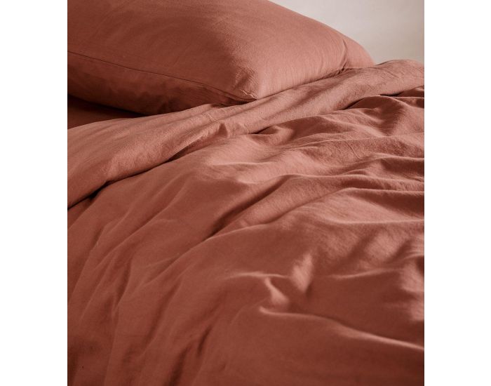 KADOLIS Housse de couette pur Coton Bio pour lit 1 personne Terracotta 140 x 150 cm (2)