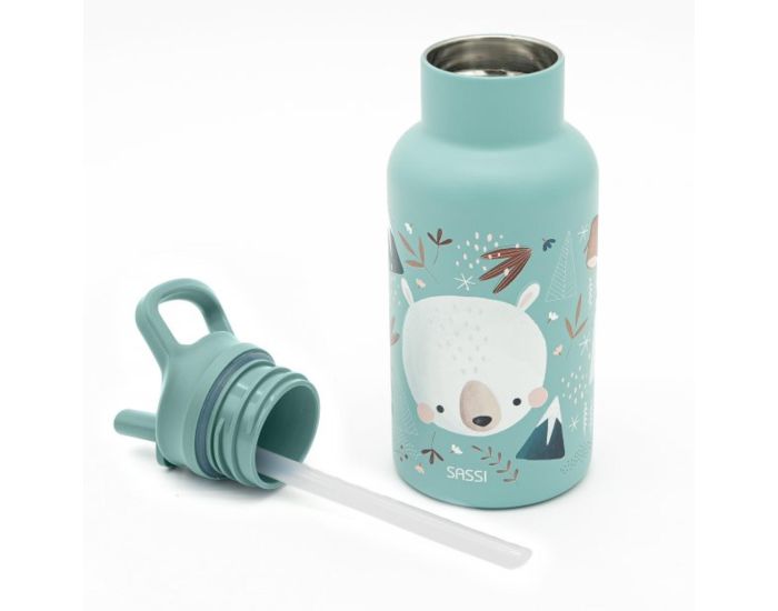 SASSI JUNIOR Gourde pour Enfant en Inox Isotherme - Animaux - 350ml  Vert Paon (3)