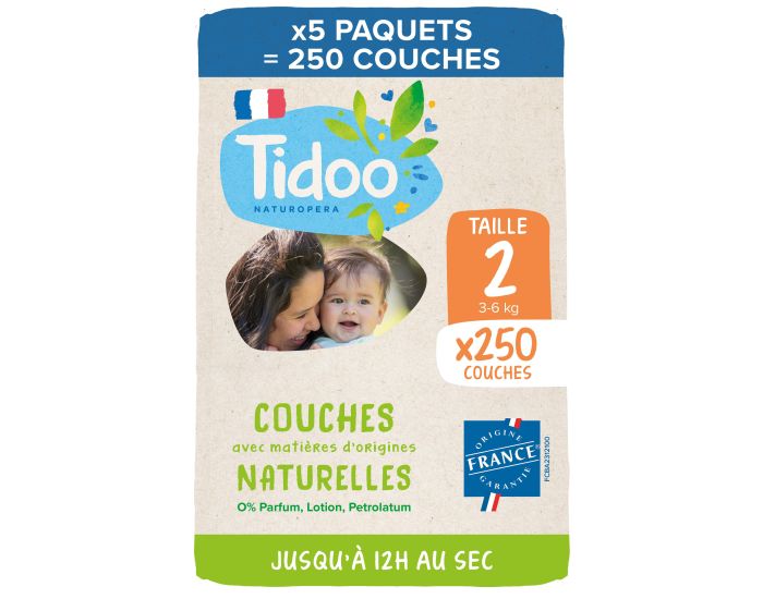 TIDOO Lot de Couches cologiques Nature Pack Economique Nature T1  6 (1)