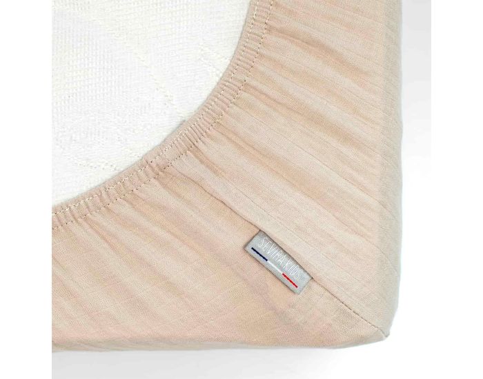 SEVIRA KIDS Drap Housse en Gaze de Coton -  Carreaux - Beige (4)