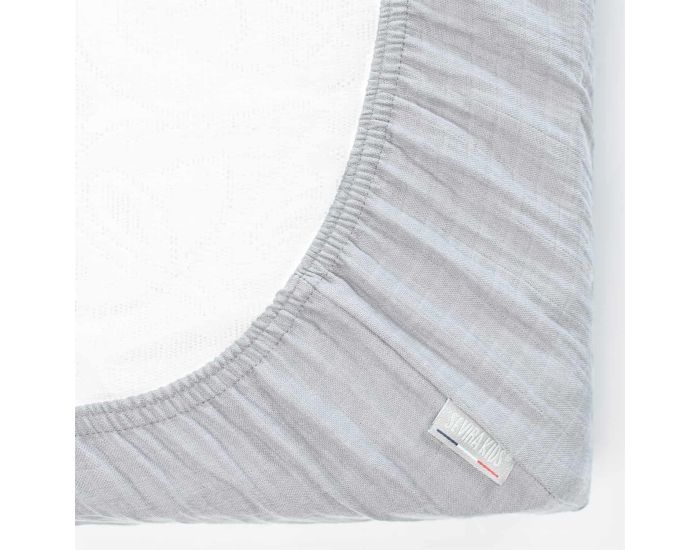 SEVIRA KIDS Drap Housse en Gaze de Coton -  Carreaux - Gris Clair 60x120 (3)