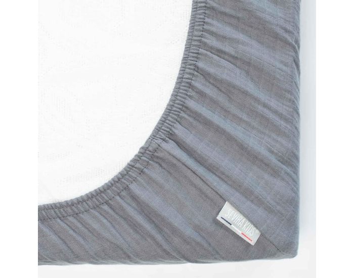 SEVIRA KIDS Drap Housse en Gaze de Coton -  Carreaux - Gris 60x120 (3)