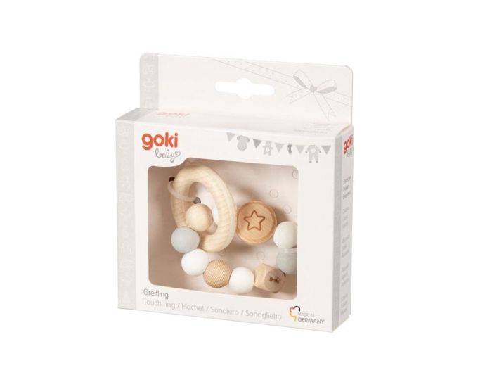 GOKI Hochet en Bois et Silicone Etoile - Gris Blanc - Ds 12 mois  (1)