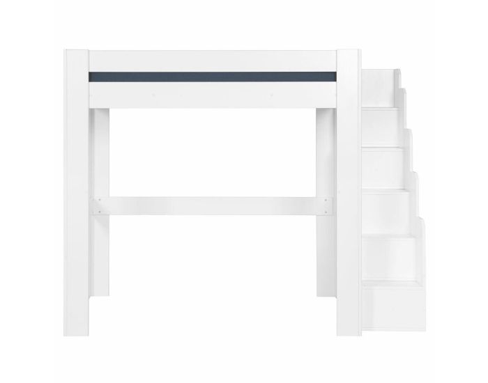 AKITEN RETAIL Pack Lit Mezzanine 2 Places avec Escalier, Bureau et Matelas - Lex - Blanc (1)