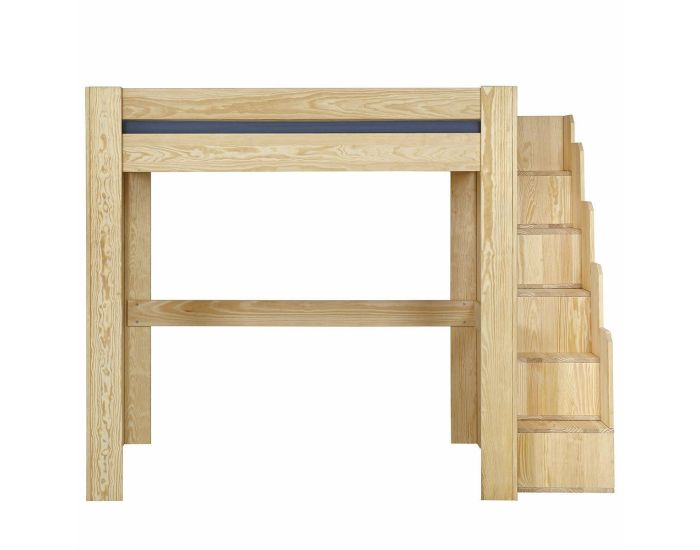 AKITEN RETAIL Pack Lit Mezzanine 2 Places avec Escalier, Bureau et Matelas - Lex - Bois Naturel 140X190 cm (1)