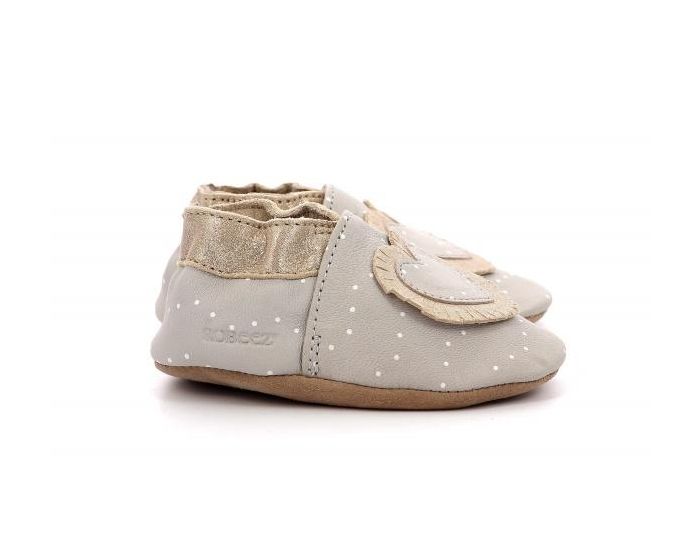 ROBEEZ Chaussons Cuir Baby Tiny Heart - Gris Clair (1)