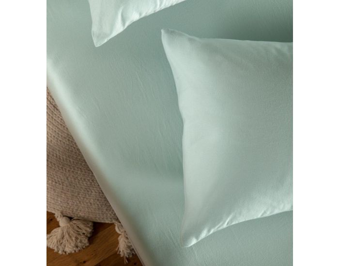 KADOLIS Drap Housse Pur Coton Bio - Lit 1 Personne - Bleu Cladon (4)