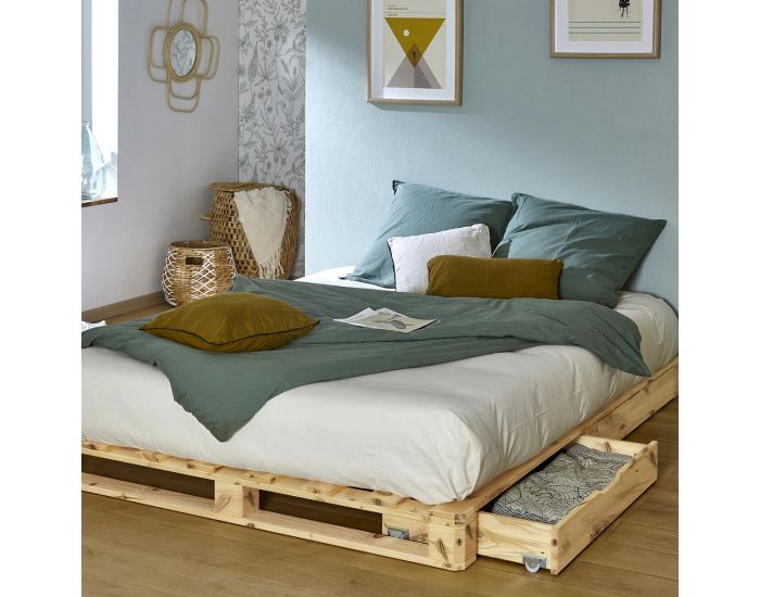 AKITEN RETAIL Pack Lit Palette avec Matelas Cembro - Bois Naturel - 140 x 200 cm 140x200 cm (2)