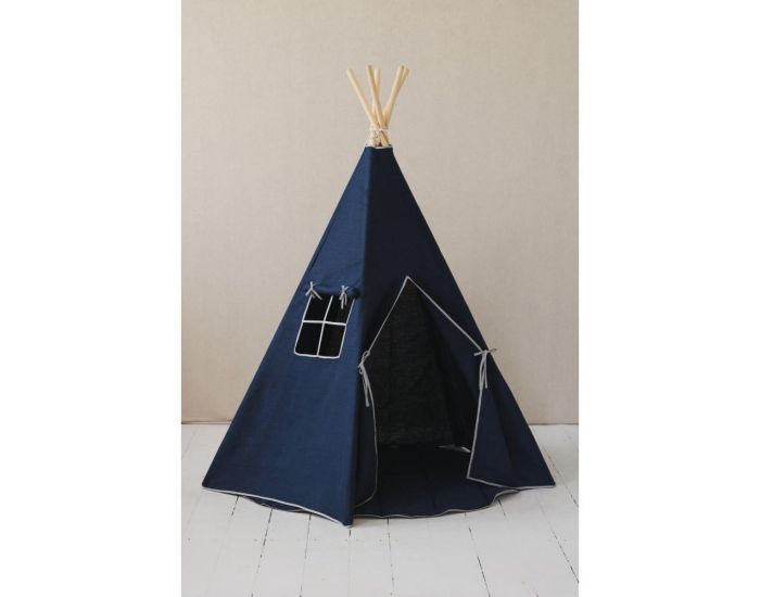 MOI MILI Tente Tipi Lin Naturel - Bleu Marine (2)