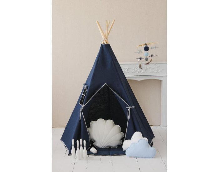 MOI MILI Tente Tipi Lin Naturel - Bleu Marine (4)